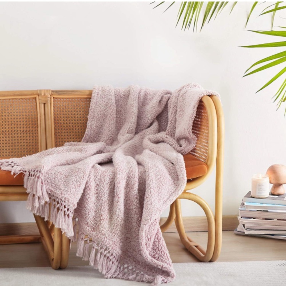 Pale Pink Farmhouse Bohemian Sherpa Throw Cozy/Fluffy Modern Couch/Sofa Blanket - Picture 8 of 8